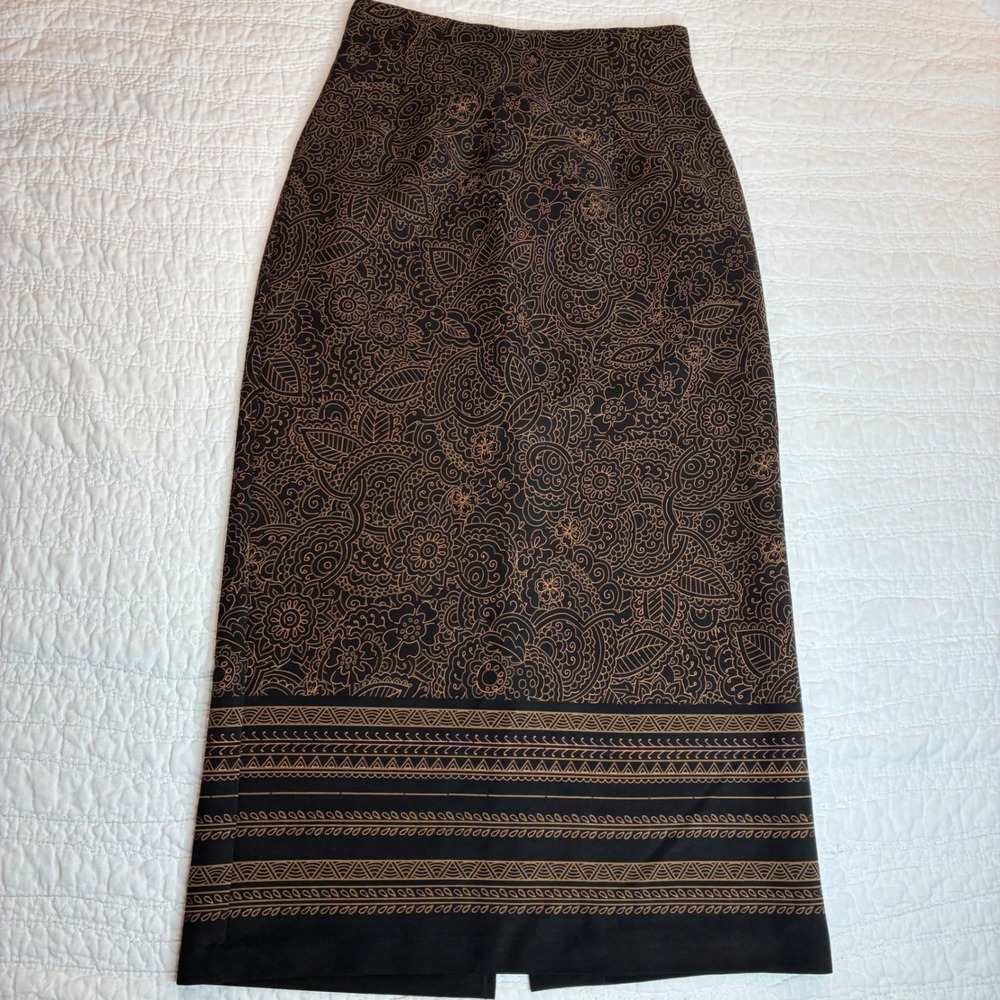 Briggs New York Womens Black Tan Paisley Floral Vtg Maxi Skirt 6 Y2K Retro Boho